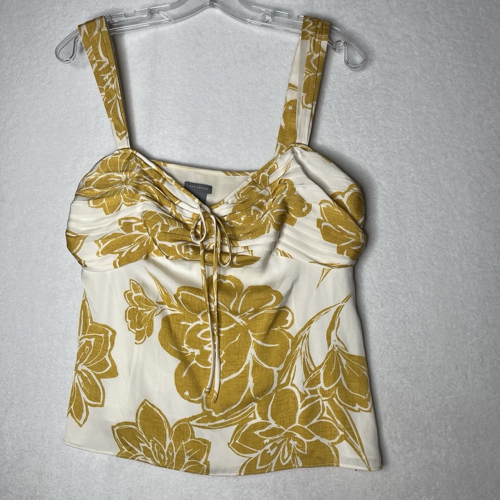 Annā Taylor Ivory & Yellow Silk Babydoll Empire Waist Floral Tank 10 Lined Zip
